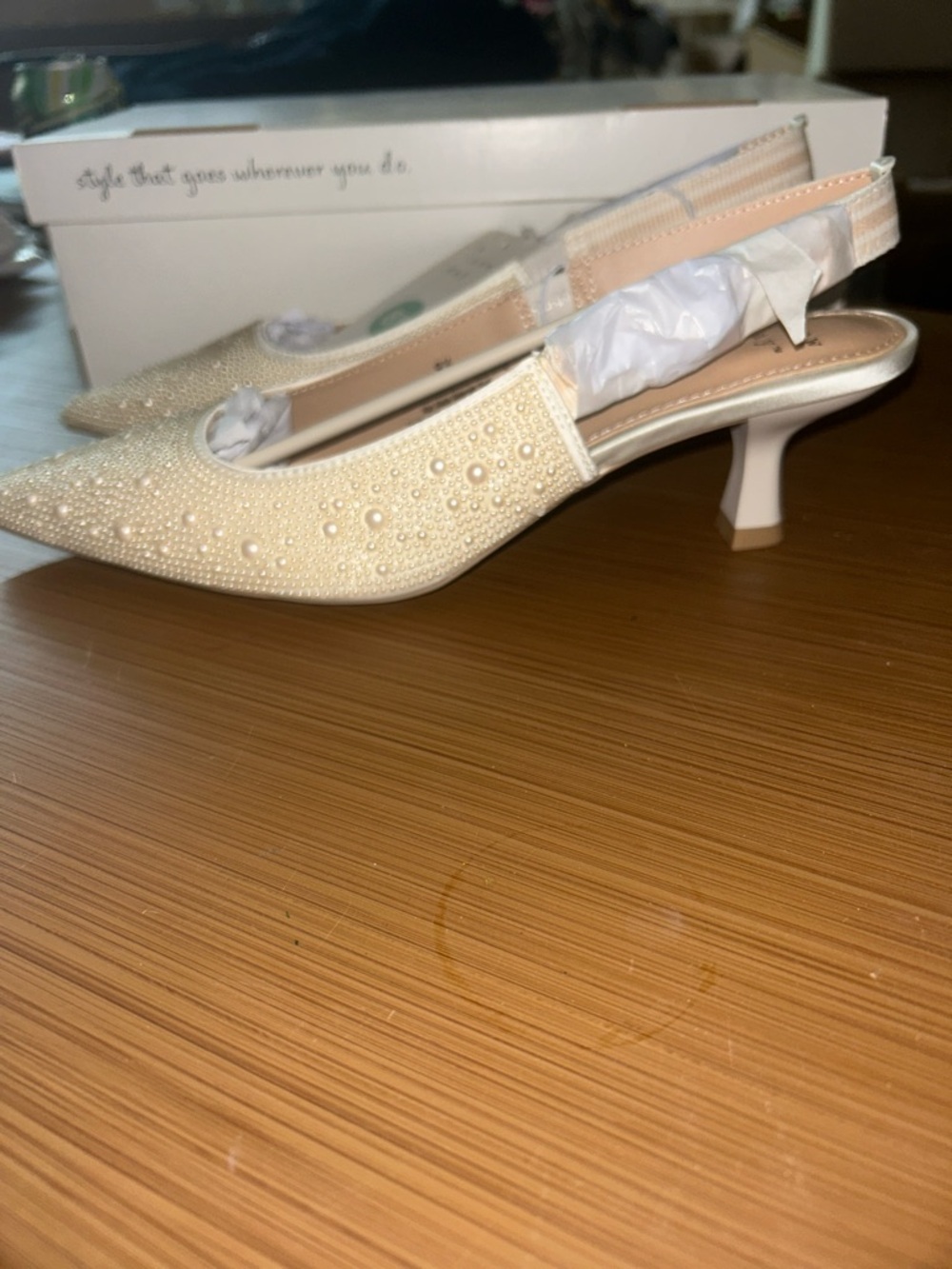 a new day Pearl-Embellished Ivory Slingback Heels - Picture 2 of 4